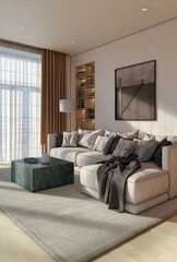Naklejka premium Large luxury modern bright interiors Living room mockup illustration 3D rendering image