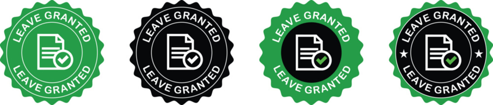 Leave Granted Stamp Icons | Green and Black Approval Seals for HR, Time Off, Vacation Requests | leave granted stamp icon, official leave approval seal, granted leave badge design