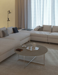 Naklejka premium Large luxury modern bright interiors Living room mockup illustration 3D rendering image