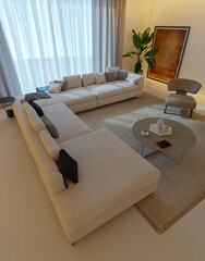 Naklejka premium Large luxury modern bright interiors Living room mockup illustration 3D rendering image