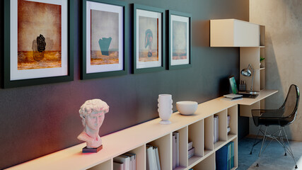 Fototapeta premium Large luxury modern bright interiors Living room mockup illustration 3D rendering image