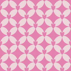 Seamless pink pattern with interlocking heart-shaped petals on a soft cream background, creating a romantic, playful, and elegant design.