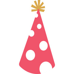 Pink polka dot party hat with gold starburst topper on a transparent background