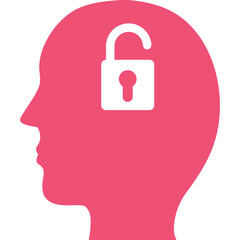 Pink Silhouette Head Profile With Open Lock Symbol Inside Representing Open Mind Concept And Unlock Ideas