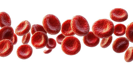 Flowing red blood cells isolated on transparent or white background