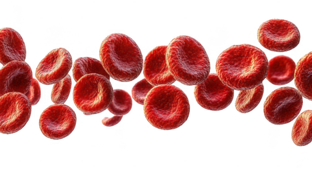 Flowing red blood cells isolated on transparent or white background