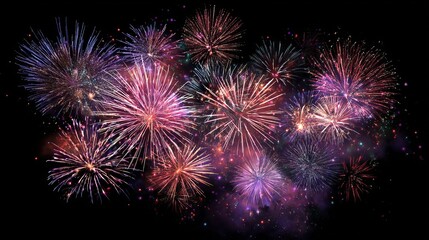 Fototapeta premium Vibrant fireworks explode in a dazzling display of color and light against the night sky, celebrating joy and festivity with spectacular bursts.