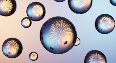 Macro view of water droplets reflecting a starburst pattern with vibrant colors