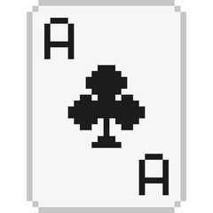 Pixel Art Ace of Clubs Playing Card with Black Symbol on White Background