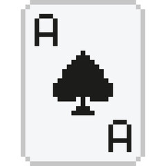 Pixel Art Ace of Spades Playing Card on Transparent Background with White Border and Gray Edge Detail