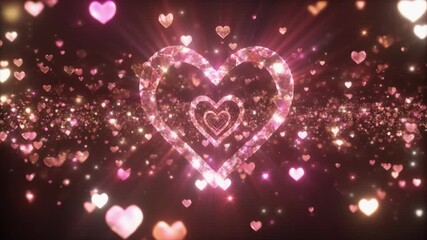 Sparkling pink heart shapes and glitter particles floating in a dark background abstract celebration - Powered by Adobe