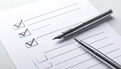 A fountain pen rests on a to-do list with several tasks checked off