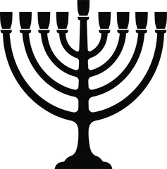 Silhouette of a traditional menorah with nine candle holders on a white background