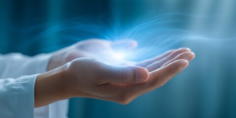 Hand holding a blue light