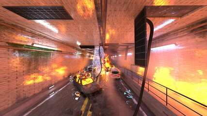 車両火災現場　3DCGレンダリング © tsuneomp