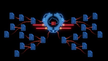 Glowing  neon cloud network nodes interconnected by light streams digital data flow abstract technology concept for cloud computing solutions and global connectivity
 - Powered by Adobe