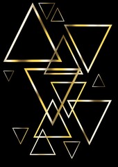 Abstract golden triangle pattern on black background 