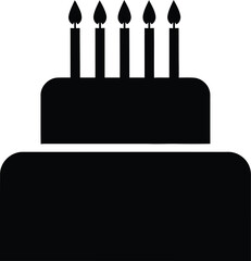 Simple black silhouette of a two tier birthday cake with five candles