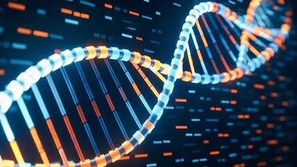 A vibrant digital representation of a DNA double helix, showcasing genetic coding and molecular structure in vivid colors. - Powered by Adobe