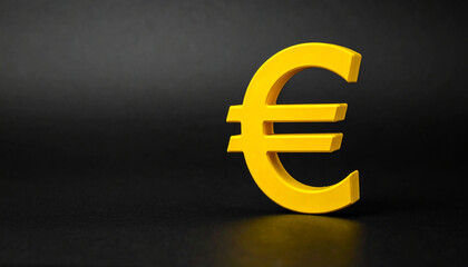 Obraz premium Bright yellow euro sign on smooth black background, clean minimalist composition, financial