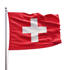 The national flag of Switzerland waving on a flagpole, isolated on transparent background