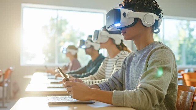 Students engaged in a virtual reality learning experience.