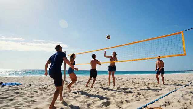 Beach Volleyball Game with Friends on a Sunny Day - Powered by Adobe