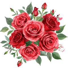Obraz premium Beautiful Bouquet of Red Roses Arranged With Green Leaves for Decoration.