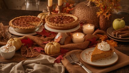 Thanksgiving Dessert Spread with Pumpkin Pie, Apple Pie, and Sweet Treats