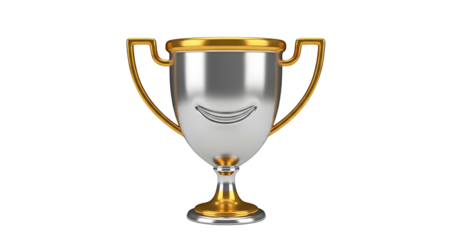 A trophy with golden handles and base stands on a transparent background, showcasing the joy of achievement.