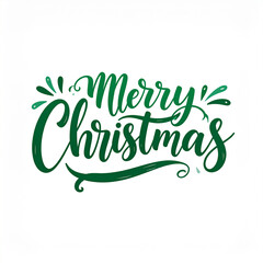 Fototapeta premium Green Christmas hand-lettered typography design isolated on white background, elegant calligraphy