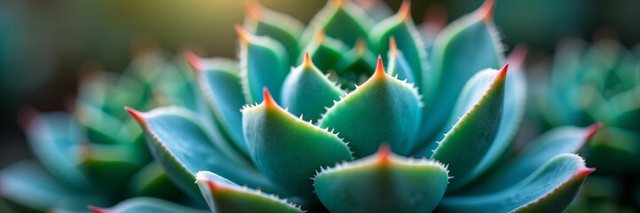 Macro close-up of geometric turquoise succulent leaves, natural light symmetry, fresh botanical texture