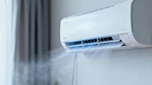 Closeup medium shot focusing on a lownoise split air conditioner unit operating quietly ideal for peaceful environments with minimal sound disturbance.