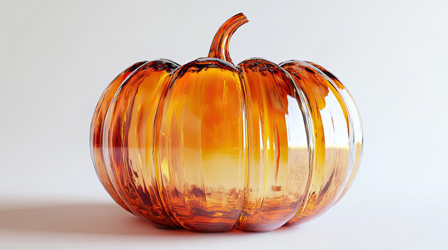 stunning glass pumpkin sculpture with vibrant orange hue, intricate details and smooth surface. This decorative piece adds unique touch to any autumn themed decor