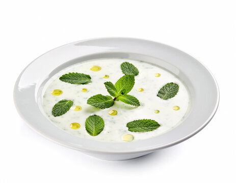 Refreshing cucumber mint soup with olive oil drizzle served in white bowl perfect for summer menus, healthy eating, and culinary blog posts or recipes
