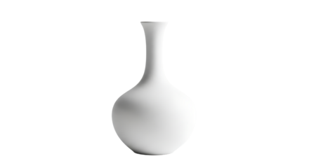 Elegant matte white vase against a stark transparent background. Its sleek curves and minimalist design make it a focal point.