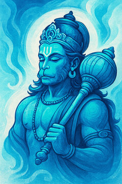 Hanuman in Blue: Abstract Strength and Spiritual Devotion