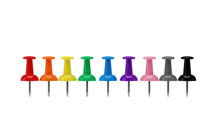 Stationery must-have: Assorted color push pins, perfect for displaying memos and adding colorful accents to corkboards.