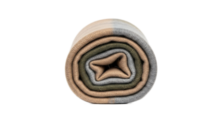A cozy rolled throw blanket in neutral tones of brown, gray, and green, ideal for comfort and warmth on chilly days.
