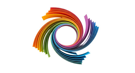 A vibrant vortex of layered rainbow hues spiral with dynamic motion on a solid transparent background, creating a mesmerizing design.