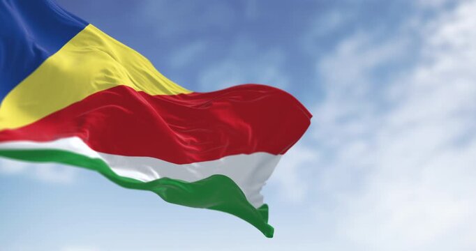 Seychelles national flag waving in the wind on a clear day