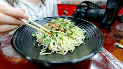 Noodles with mah jong sauce in a Beijing restaurant
