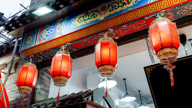 Traditional red lanterns at Hutong Yandaixiejie in Beijing