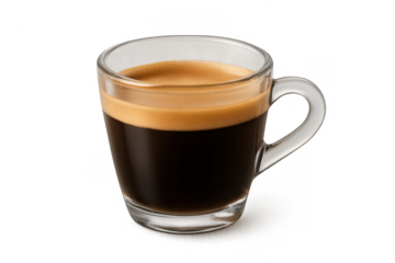 Espresso coffee drink in clear glass cup with crema