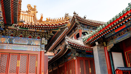 Ornate architecture of Yonghegong Lama Temple, Beijing