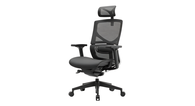 Ergonomic mesh office chair, designed for comfort and support during long working hours. Promotes good posture.