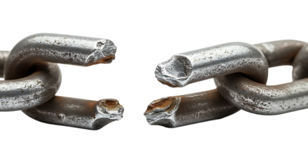 A single chain link that has been broken apart, representing a break in a relationship, or the end of something.