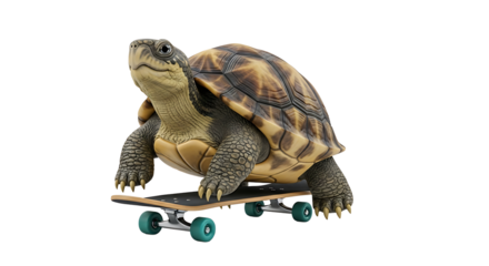 A turtle on a skateboard shows that animals, even the slow ones, can enjoy extreme sports like skateboarding.
