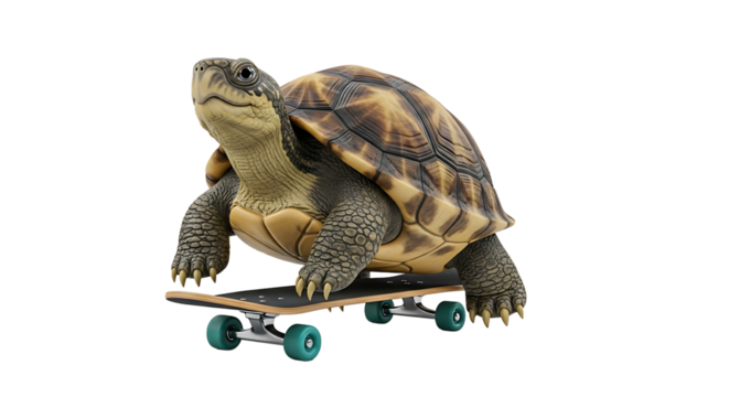 A turtle on a skateboard shows that animals, even the slow ones, can enjoy extreme sports like skateboarding.