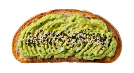 Top-down shot of Avocado toast with sesame seeds. Tasty and healthy snack or appetizer. Delicious and nutritious.